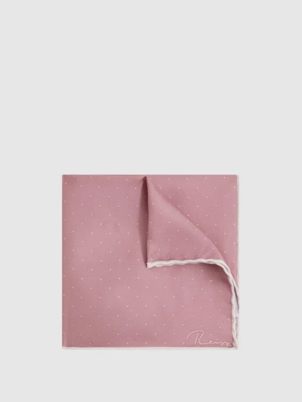 Reiss Liam Pink Polka Dot Silk Pocket Square, 32x32cm