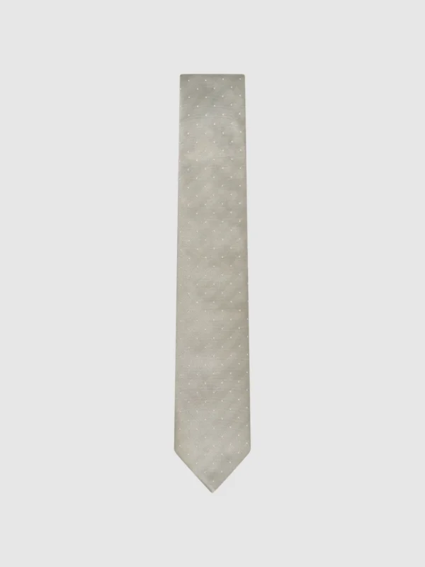 Reiss Liam Silk Tie - Beige Polka Dot, Cream