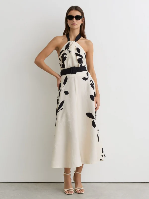 Reiss Libby Jacquard Printed Halterneck Midi Dress, 18