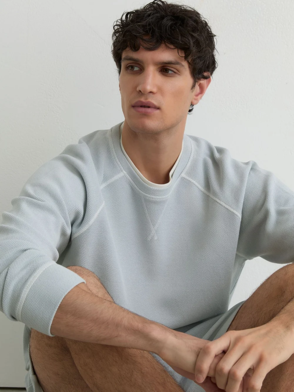 Reiss Light Blue Cotton-piqué Garment-dyed Sweatshirt, view 3
