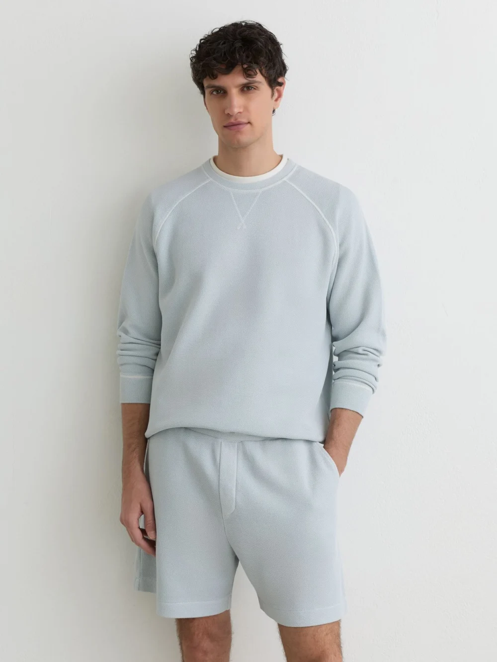 Reiss Light Blue Cotton-piqué Garment-dyed Sweatshirt, view 4