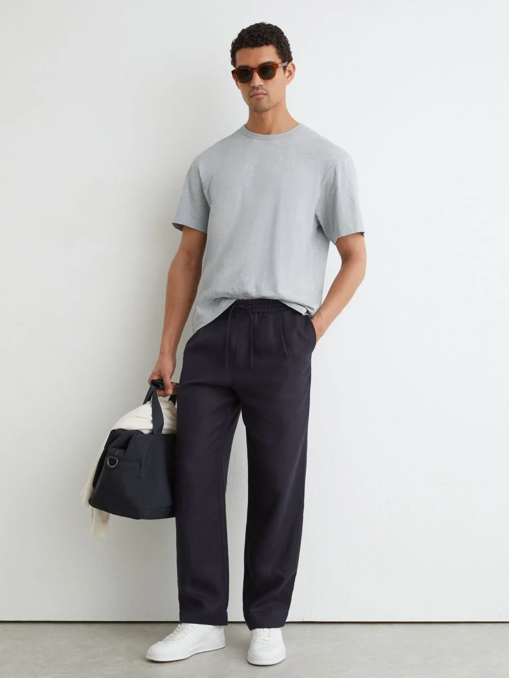 Reiss Light Blue Cotton Slub Relaxed-fit T-shirt
