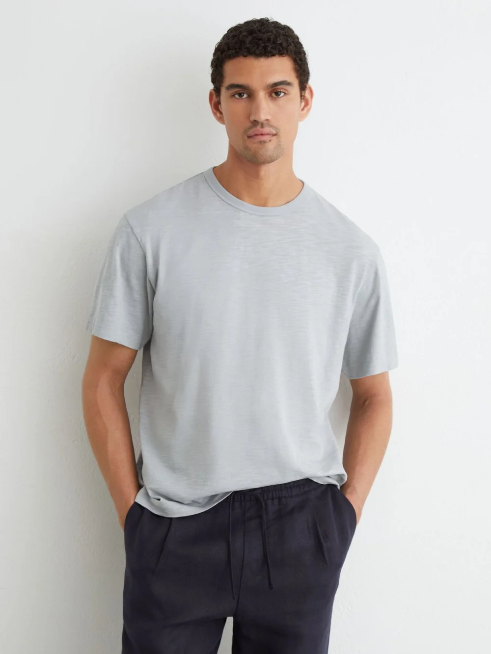 Reiss Light Blue Cotton Slub Relaxed-fit T-shirt, view 3