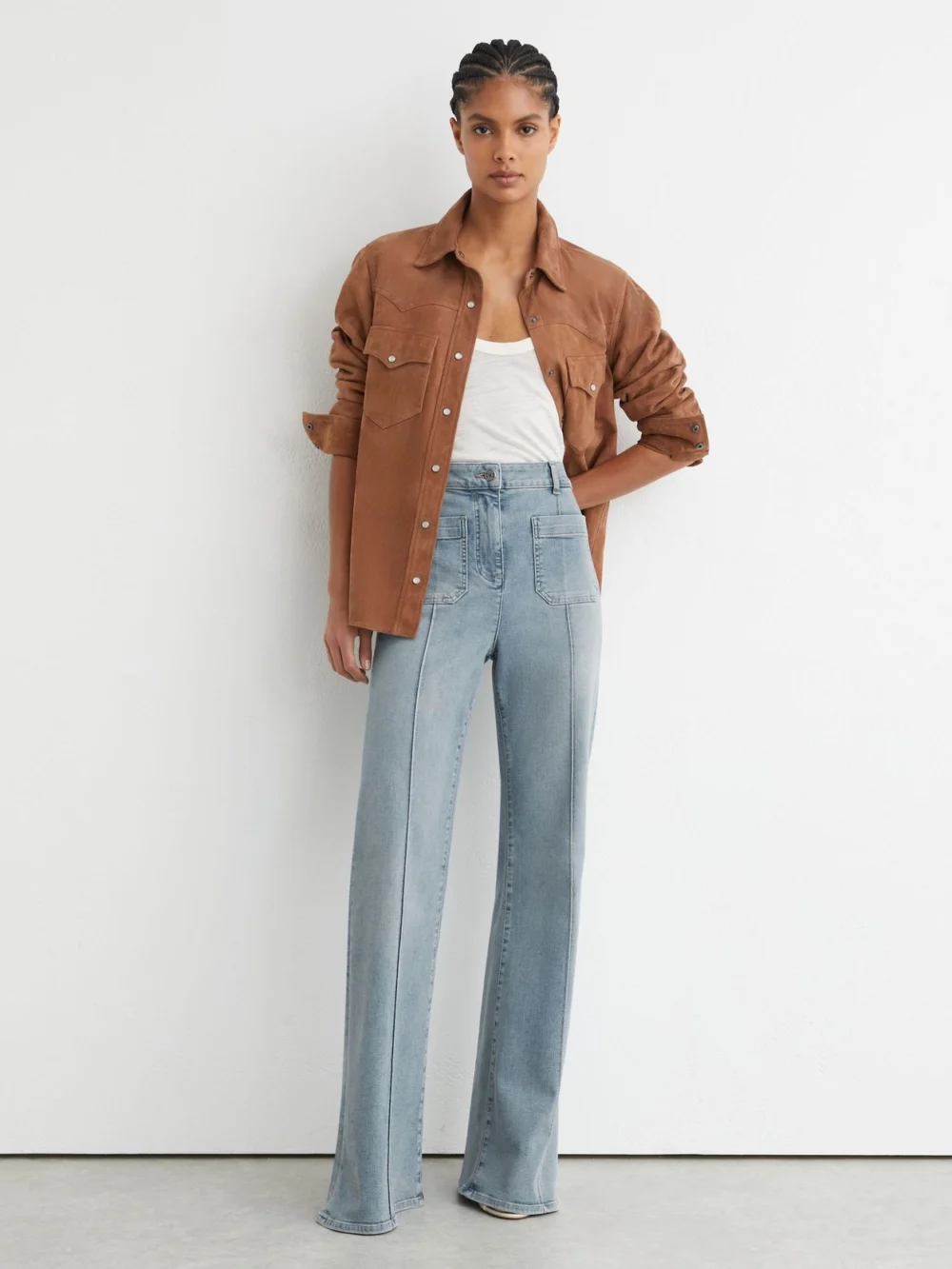 Reiss Light Blue Patch-pocket Flared Jeans