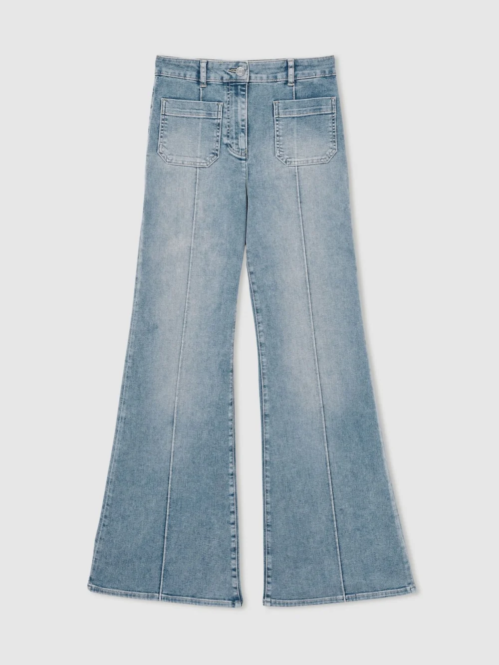 Reiss Light Blue Patch-pocket Flared Jeans, view 2