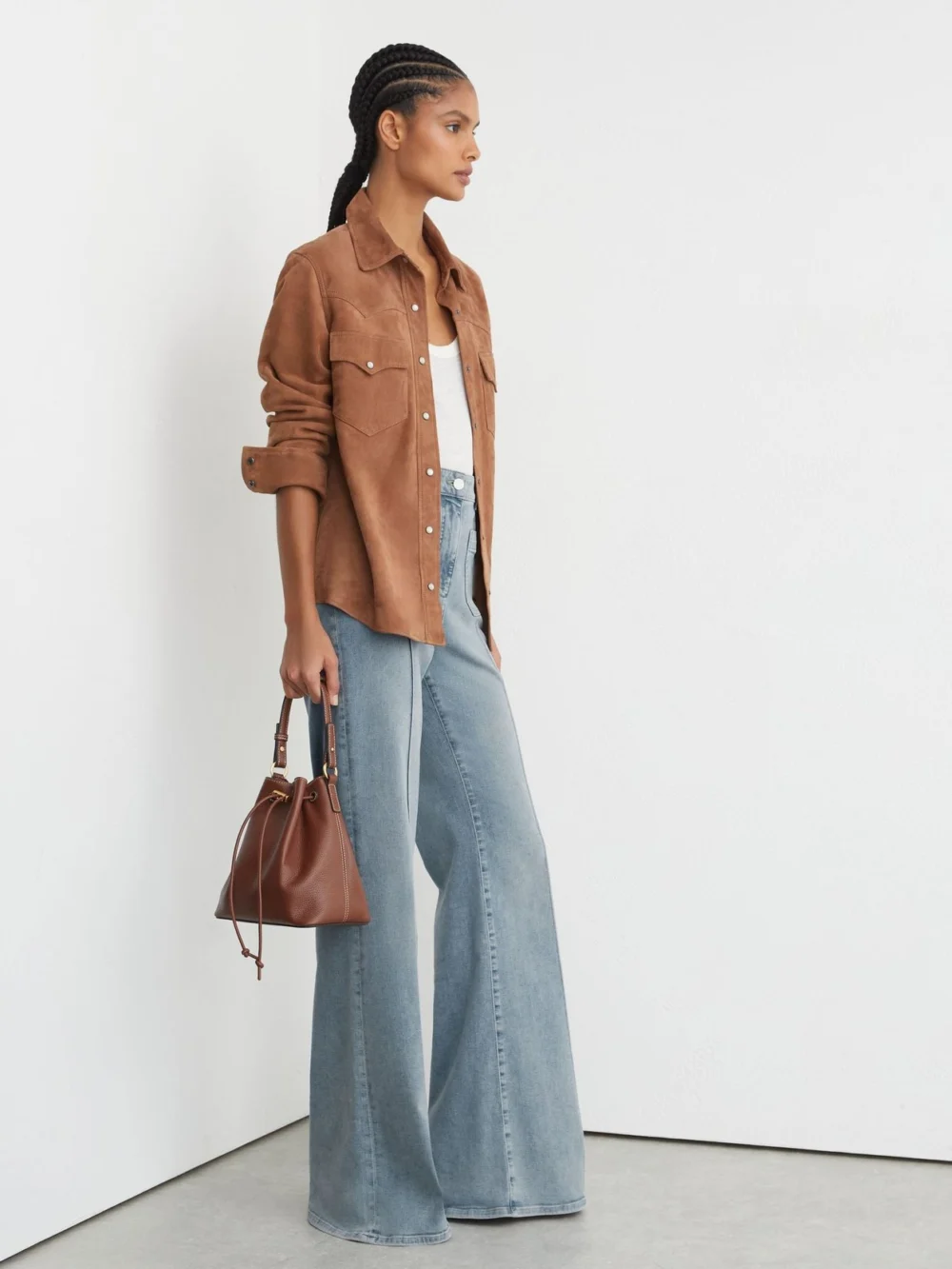 Reiss Light Blue Patch-pocket Flared Jeans, view 5