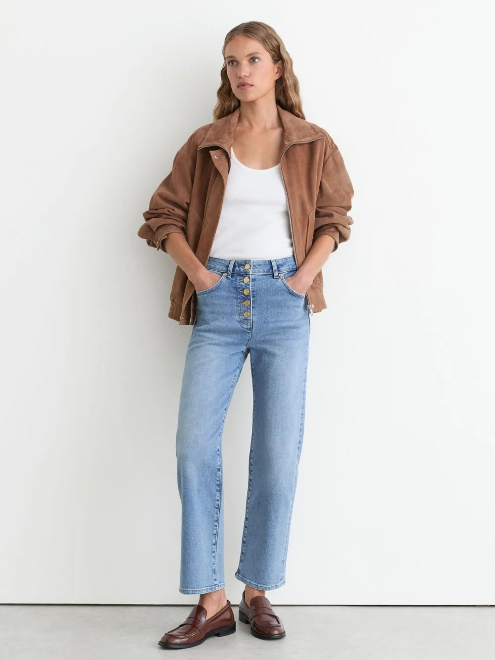 Reiss Light Blue Straight-leg Cropped Jeans