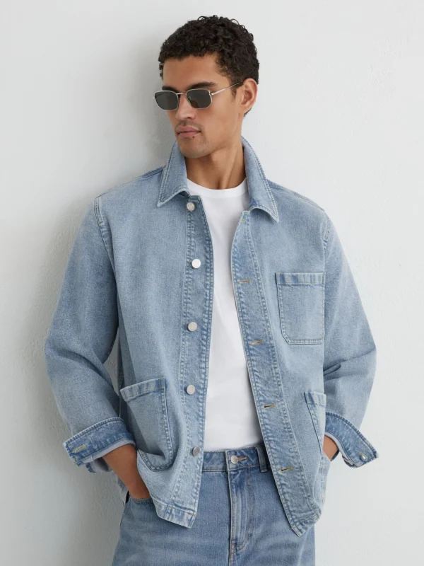 Reiss Light Blue Wash Denim Chore Jacket