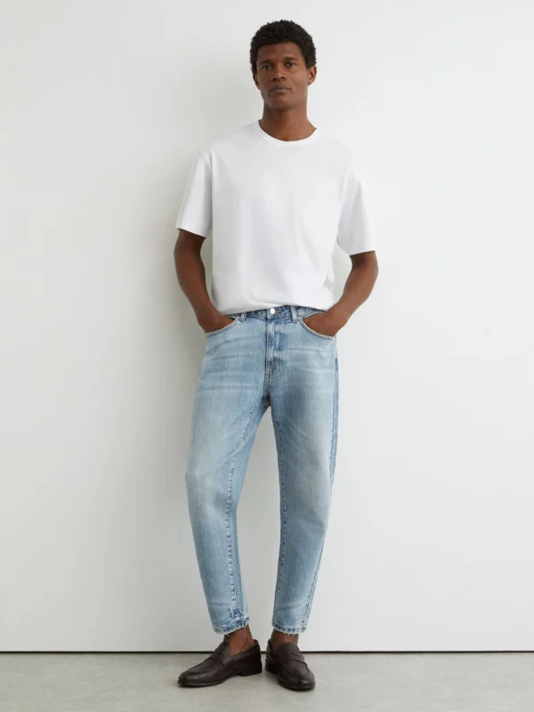 Reiss Light Blue Wash Relaxed-fit Cropped Jeans