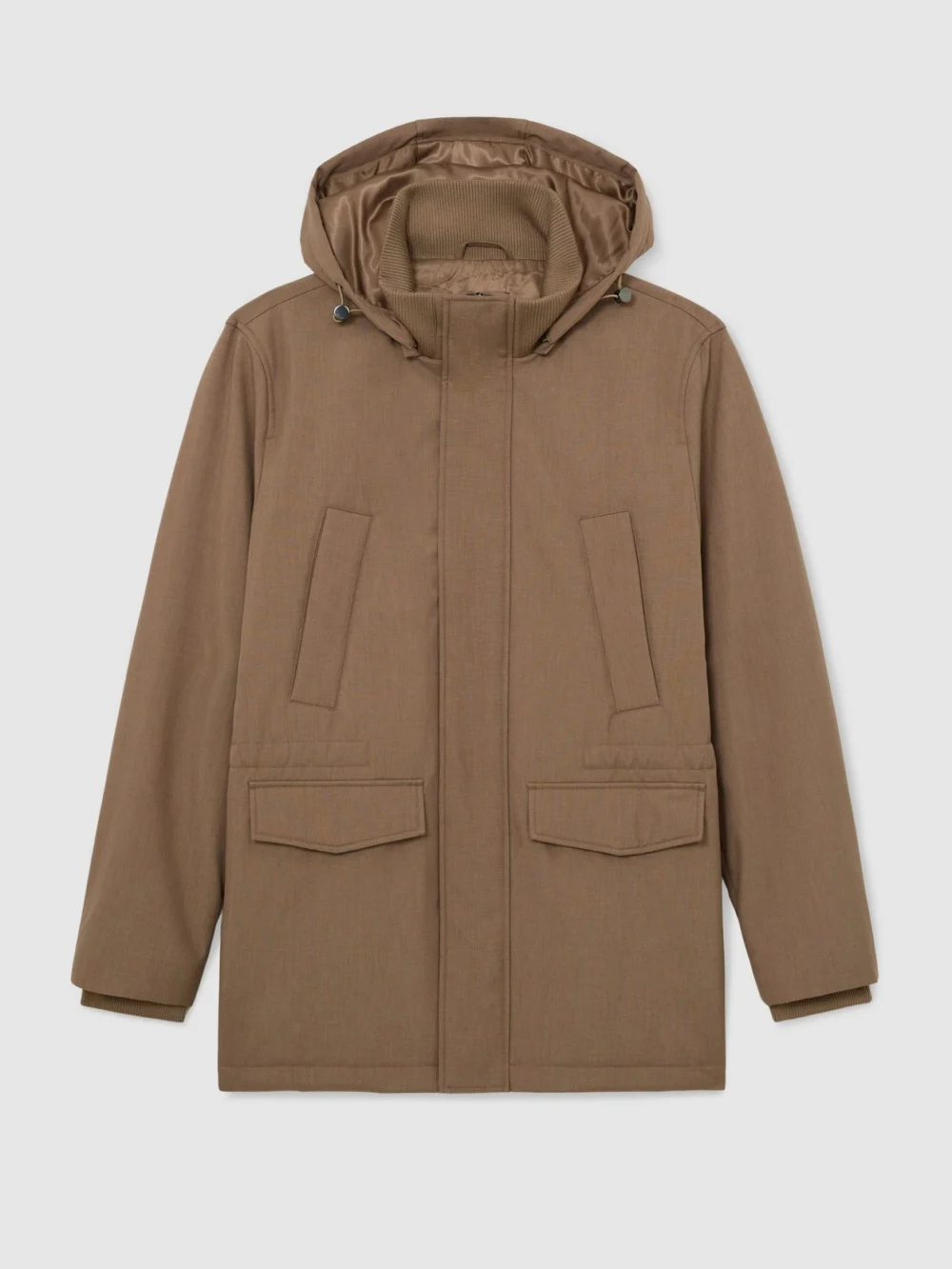 Reiss Light Brown Hooded Zip-through Padded Coat, view 2