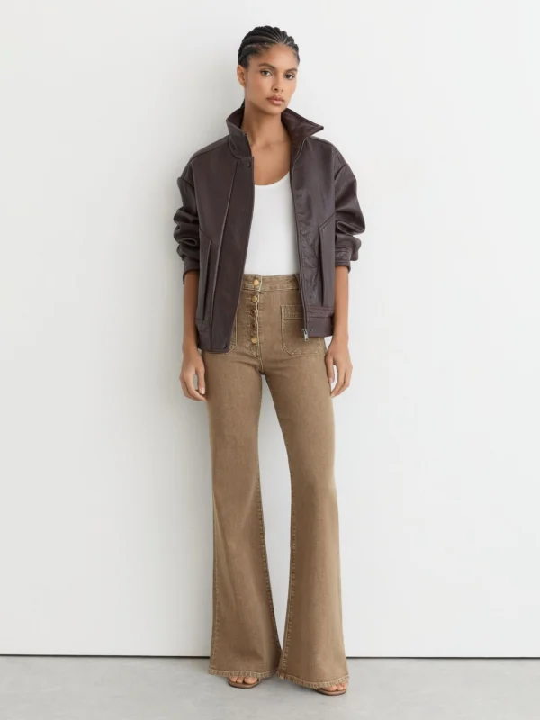 Reiss Light Brown Twin-pocket Button Flared Jeans