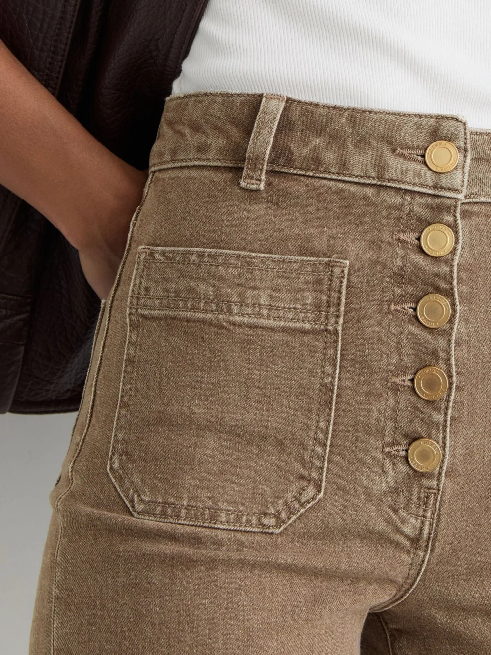 Reiss Light Brown Twin-pocket Button Flared Jeans, view 4