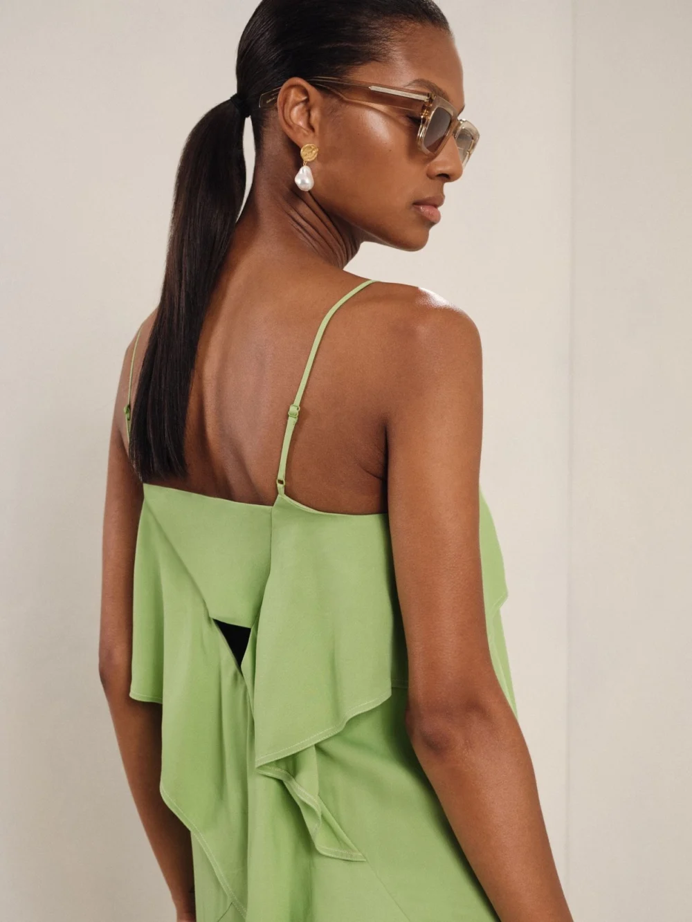 Reiss Light Green Ruffle Midi Dress, view 3