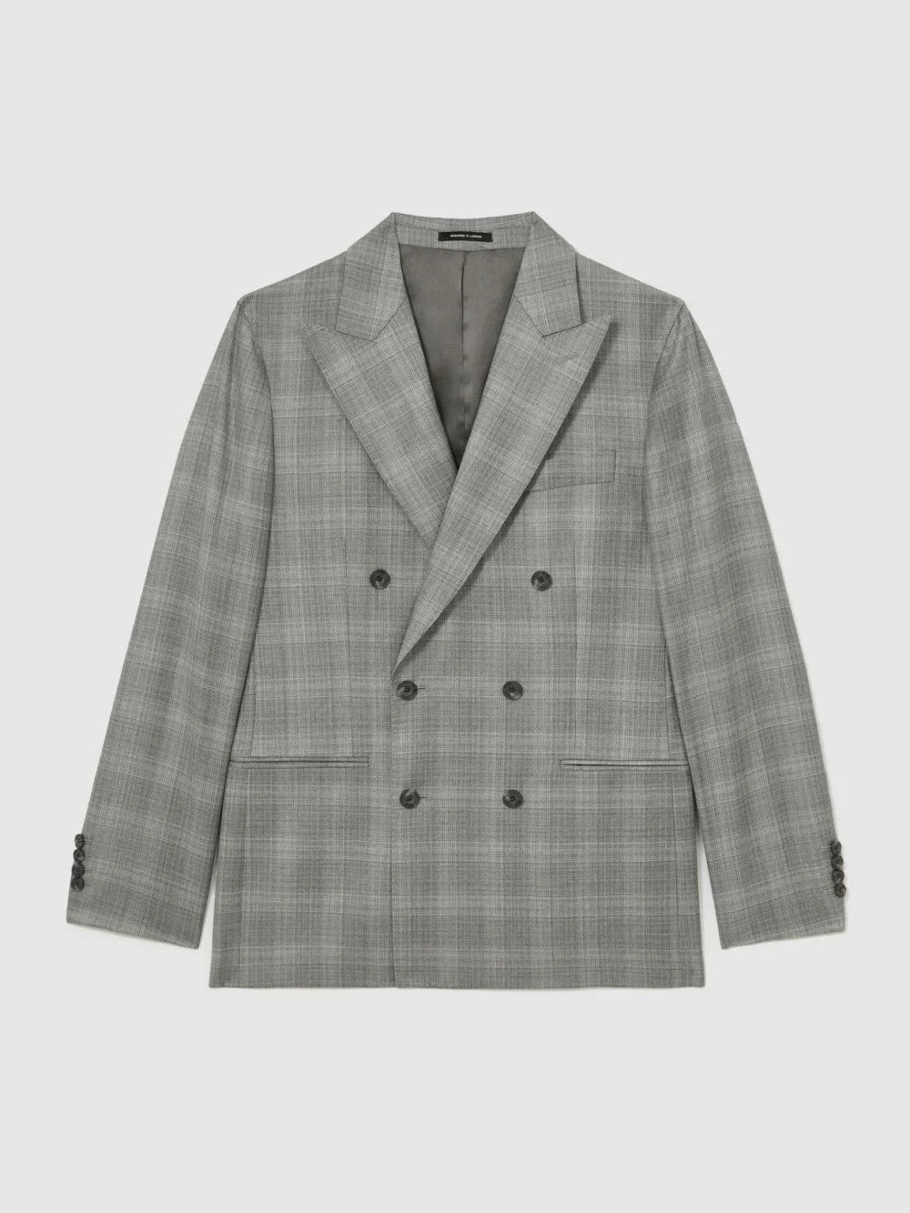 Reiss Light Grey Classic Fit Wool Check Double-breasted Suit Blazer, view 2