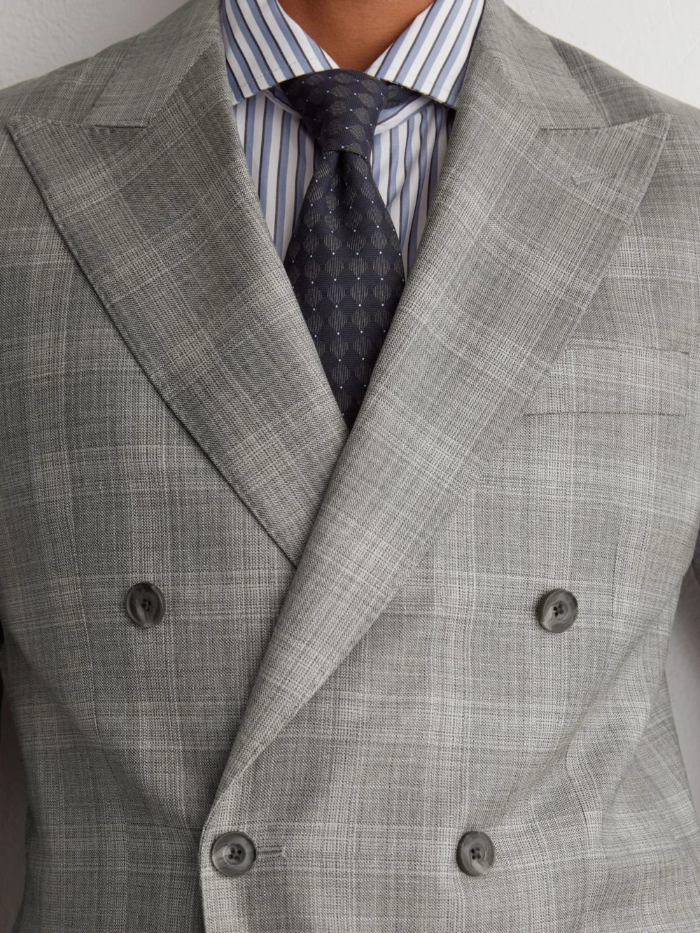 Reiss Light Grey Classic Fit Wool Check Double-breasted Suit Blazer, view 3