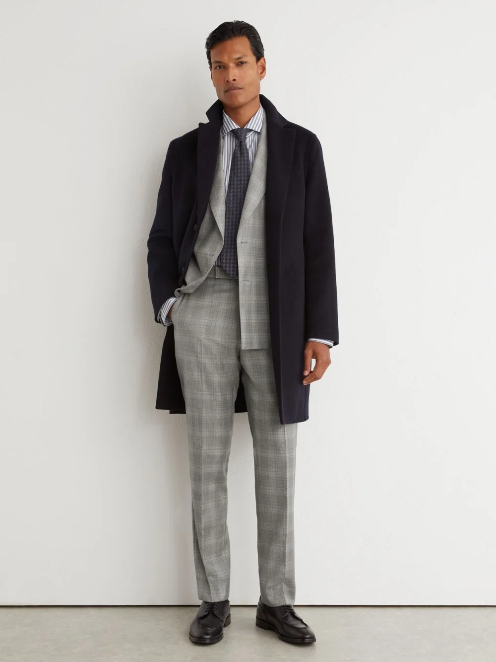 Reiss Light Grey Classic Fit Wool Check Side-adjuster Suit Trousers