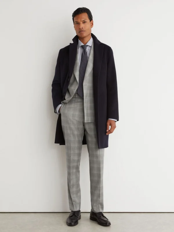 Reiss Light Grey Classic Fit Wool Check Side-adjuster Suit Trousers