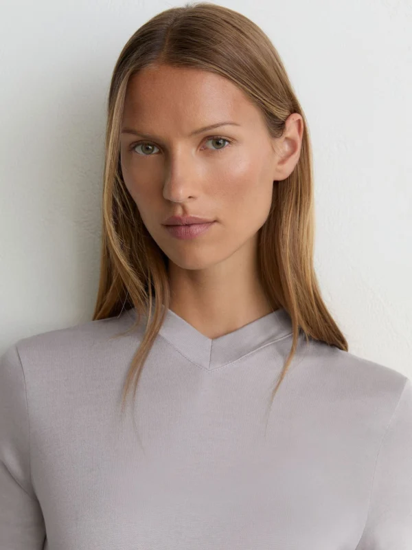 Reiss Light Grey High V-neck Long-sleeve Top