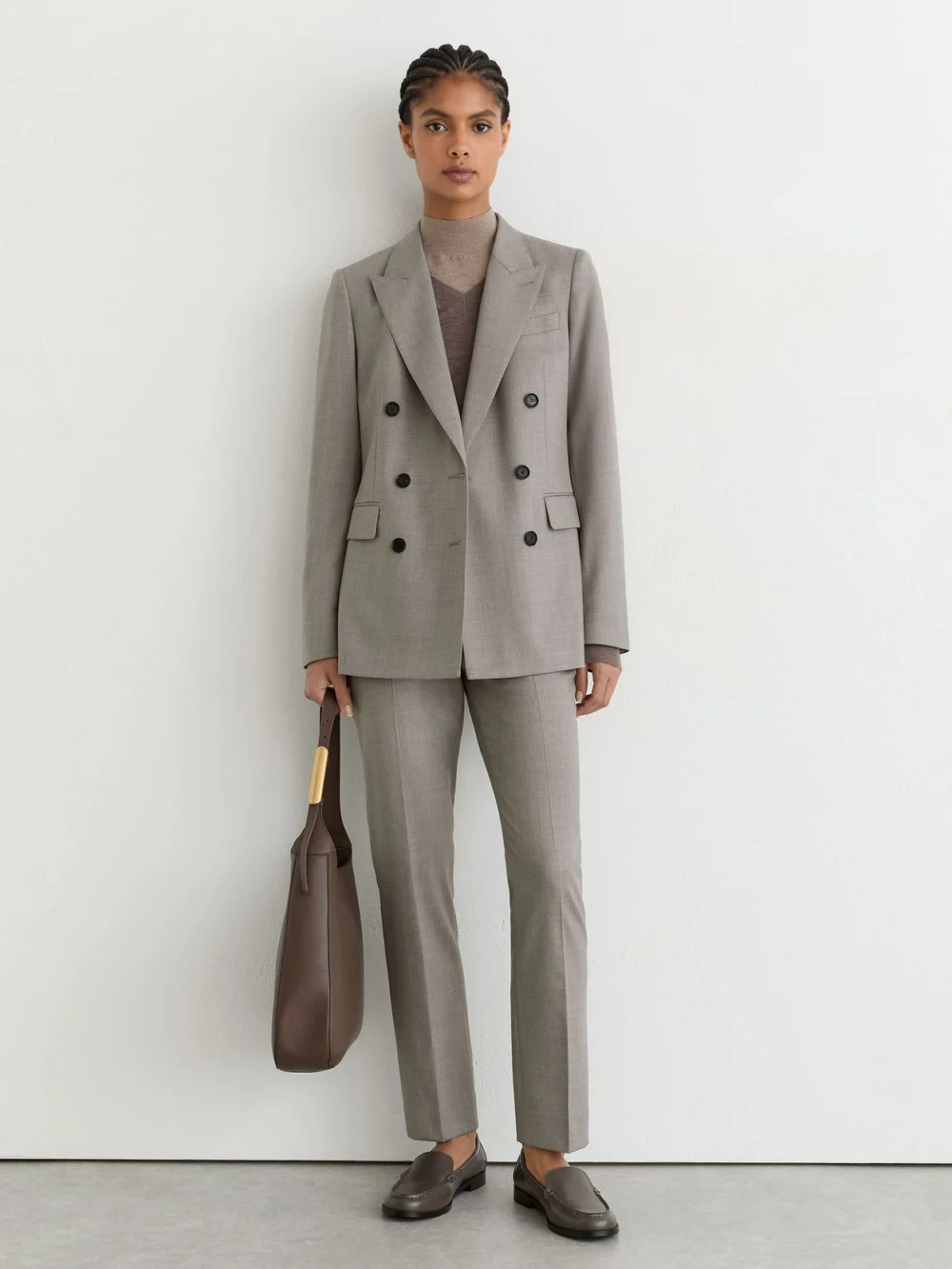 Reiss Light Grey Petite Wool-blend Slim-leg Trousers