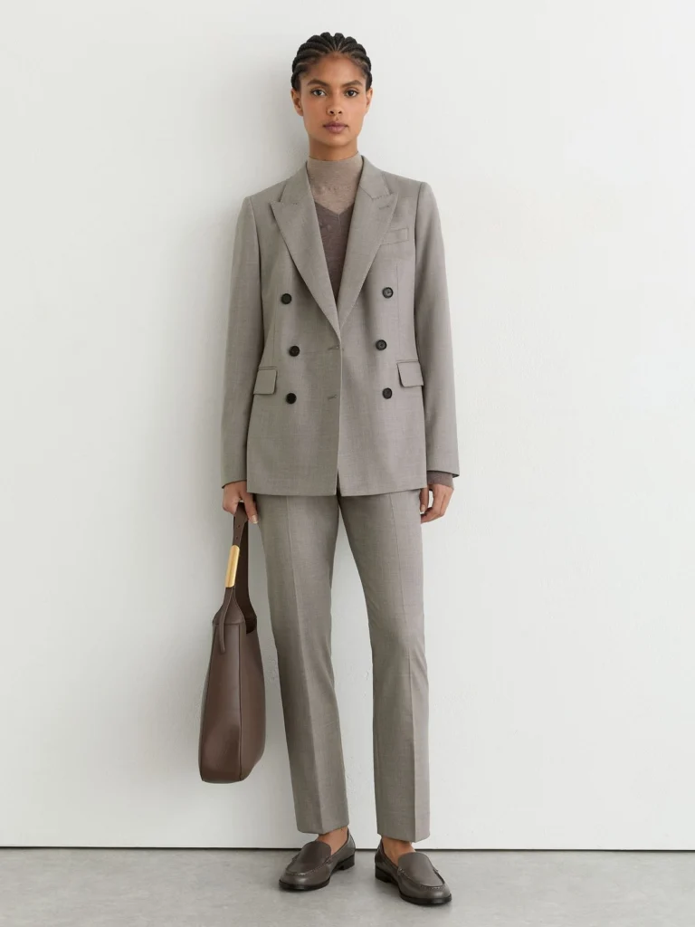 Reiss Light Grey Petite Wool-blend Slim-leg Trousers