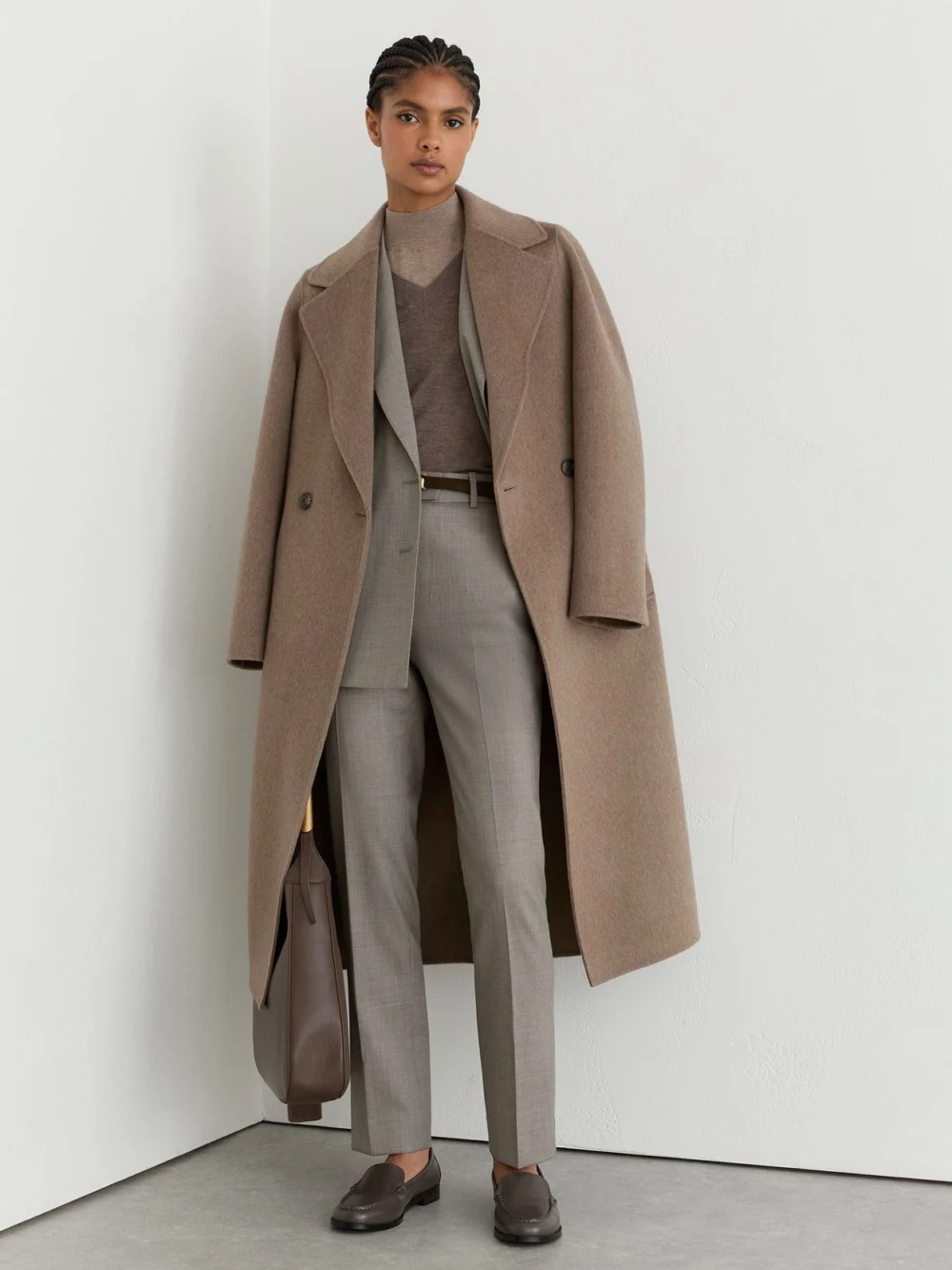 Reiss Light Grey Petite Wool-blend Slim-leg Trousers, view 3
