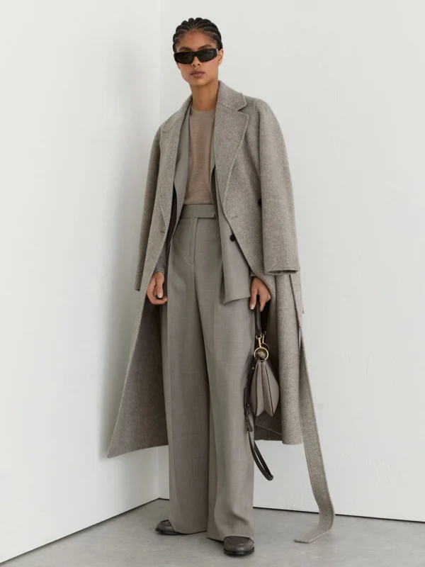 Reiss Light Grey Petite Wool-blend Wide-leg Pleated Trousers