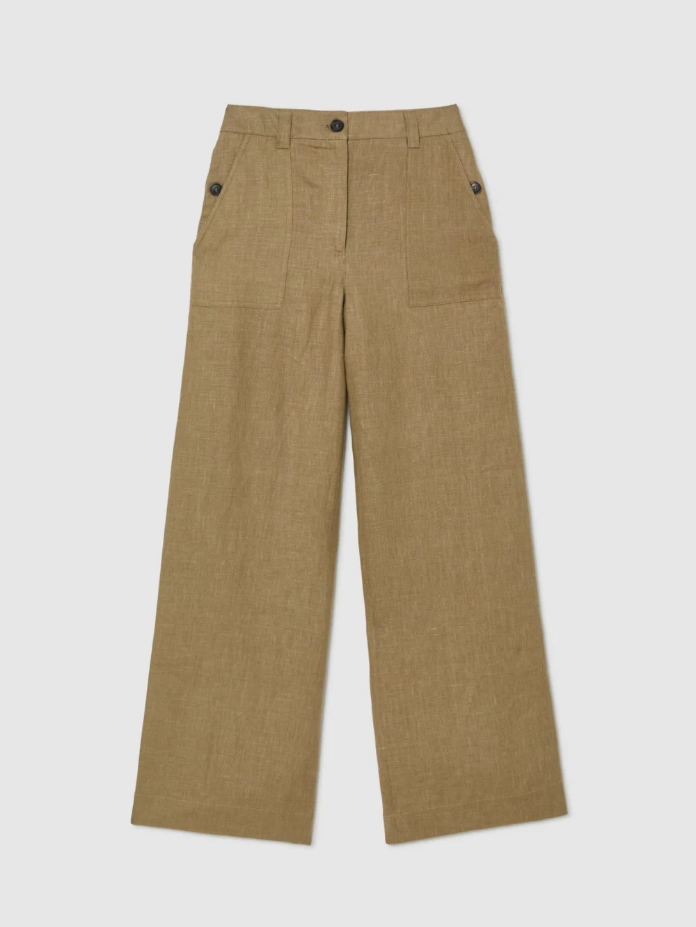 Reiss Light Khaki Green Linen Wide Leg Trousers, view 2