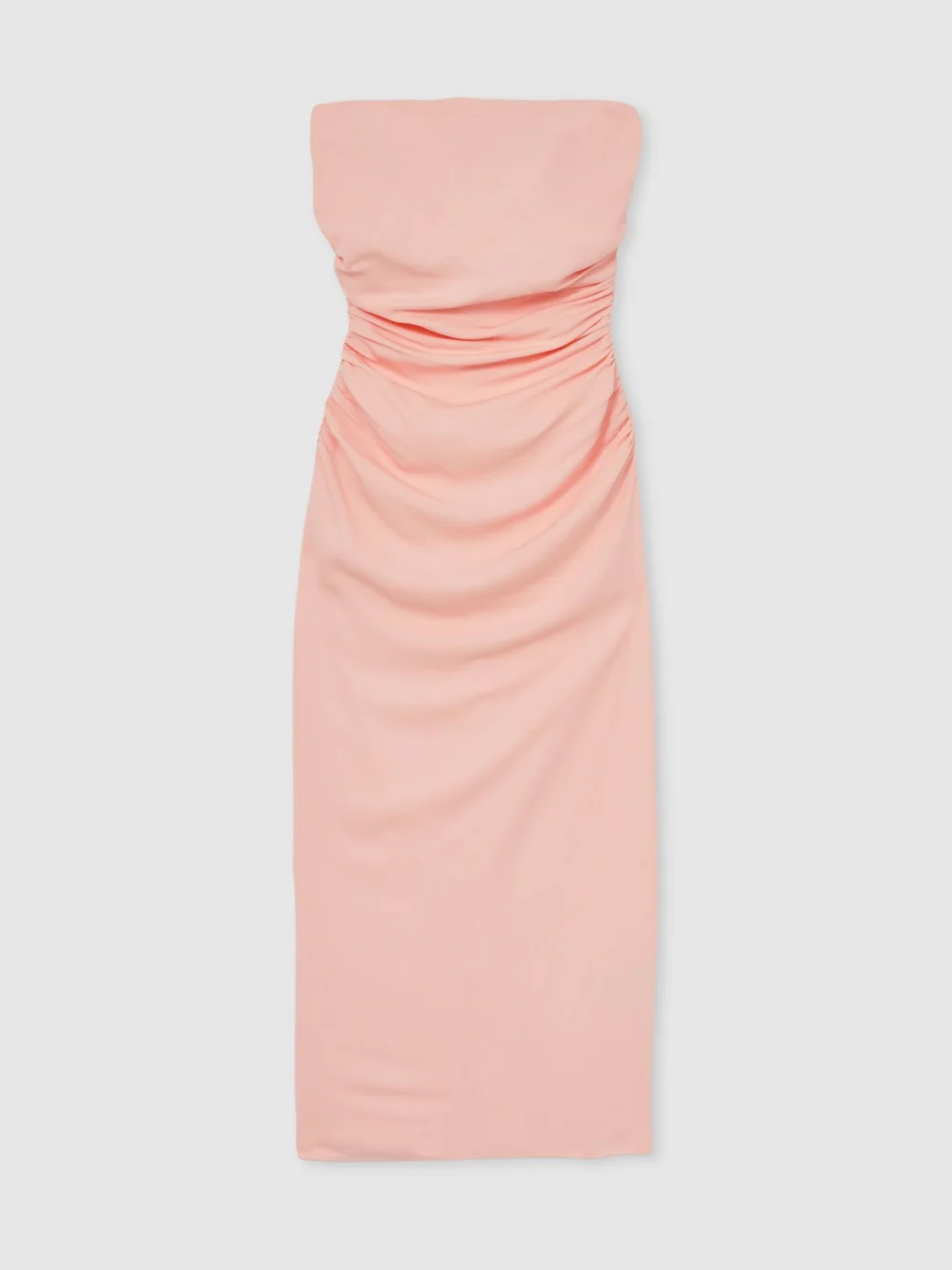 Reiss Light Pink Ruched Strapless Bodycon Dress, view 3