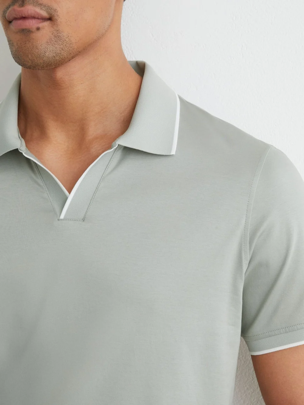Reiss Light Sage Green Air-water Cotton Tipped Polo Shirt