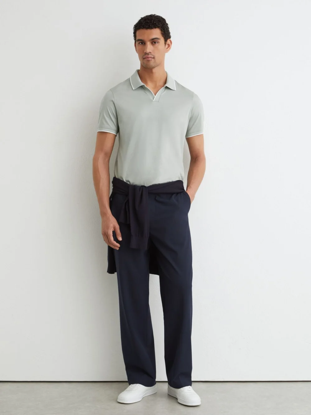 Reiss Light Sage Green Air-water Cotton Tipped Polo Shirt, view 3
