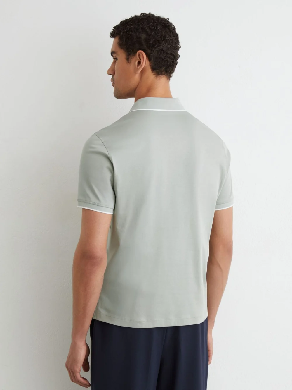 Reiss Light Sage Green Air-water Cotton Tipped Polo Shirt, view 4