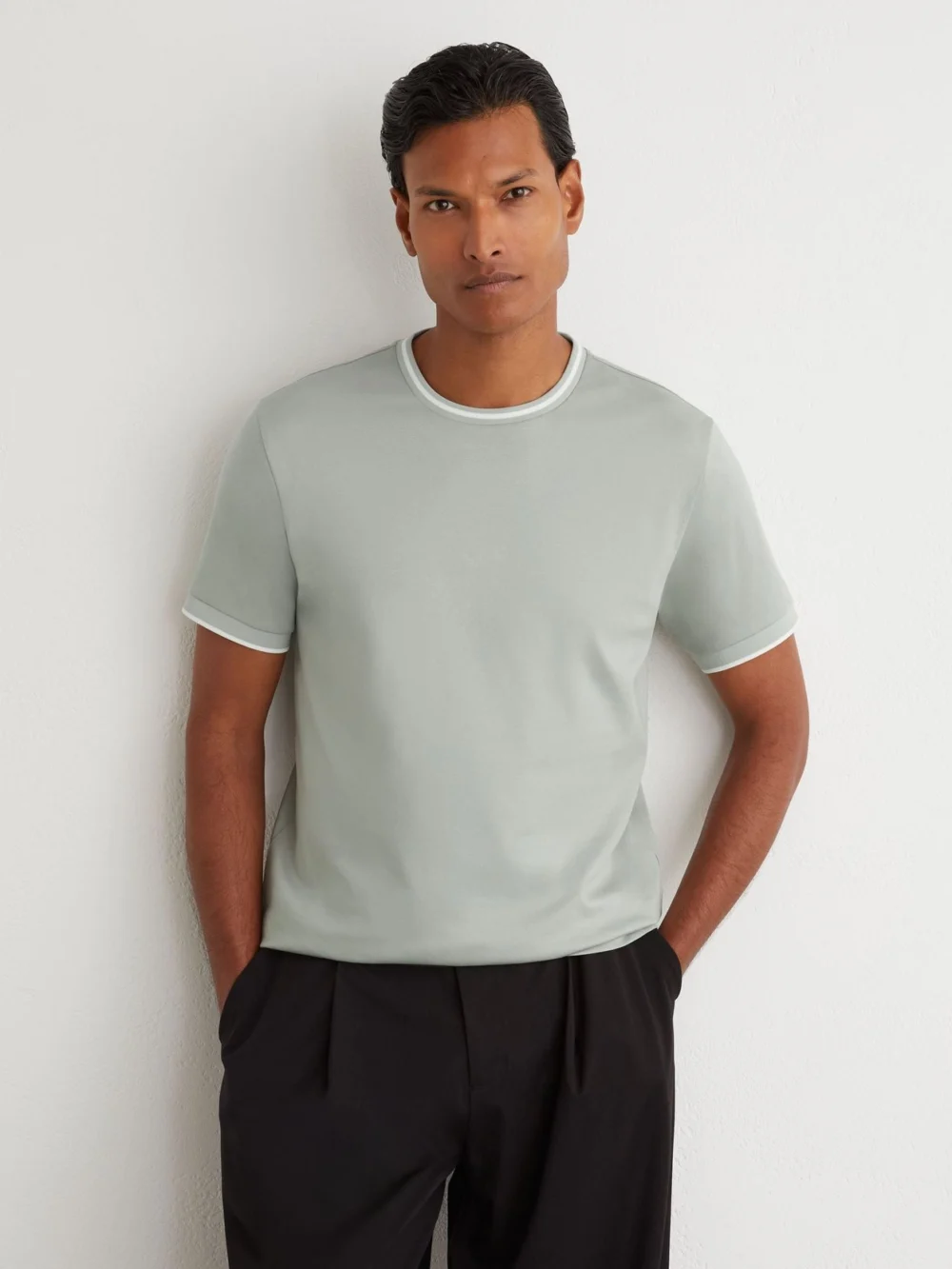 Reiss Light Sage Green Air-water Cotton Tipped Tailored-fit T-shirt