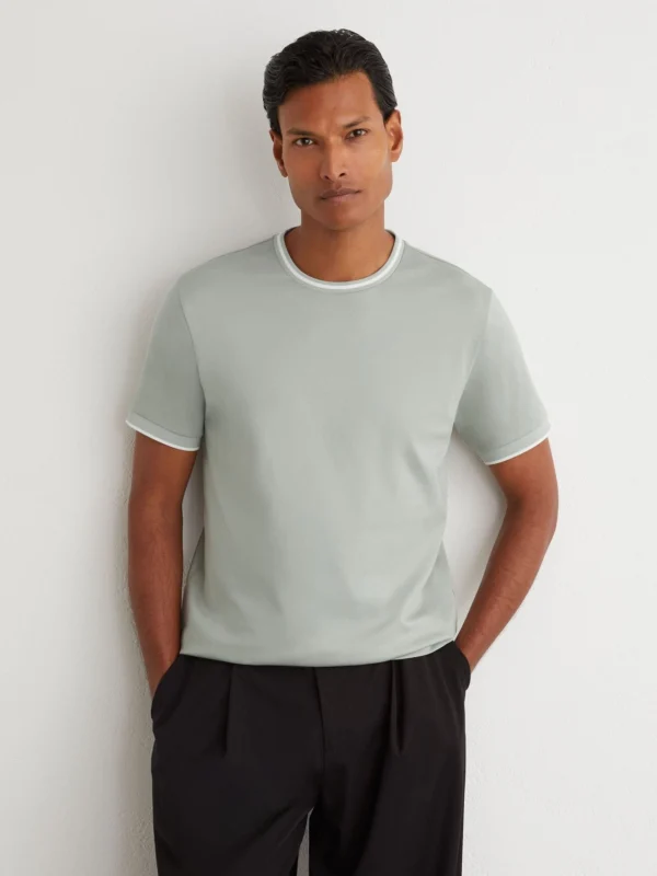 Reiss Light Sage Green Air-water Cotton Tipped Tailored-fit T-shirt