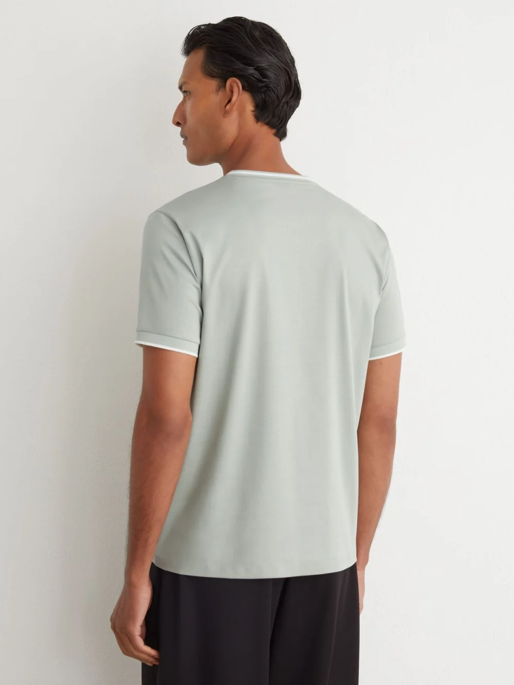 Reiss Light Sage Green Air-water Cotton Tipped Tailored-fit T-shirt, view 4