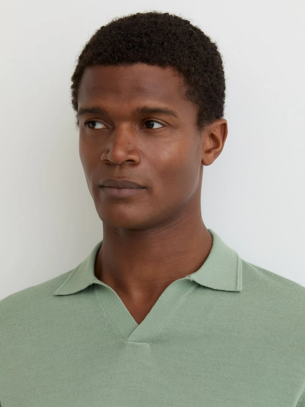 Reiss Light Sage Green Merino Wool Open Collar Polo Shirt, view 4