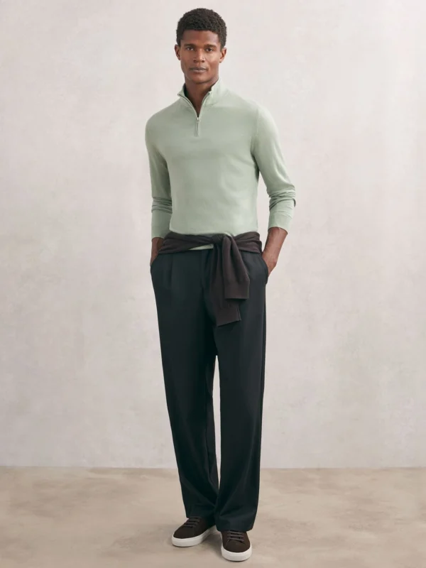 Reiss Light Sage Green Wool Half-zip Funnel Neck Jumper
