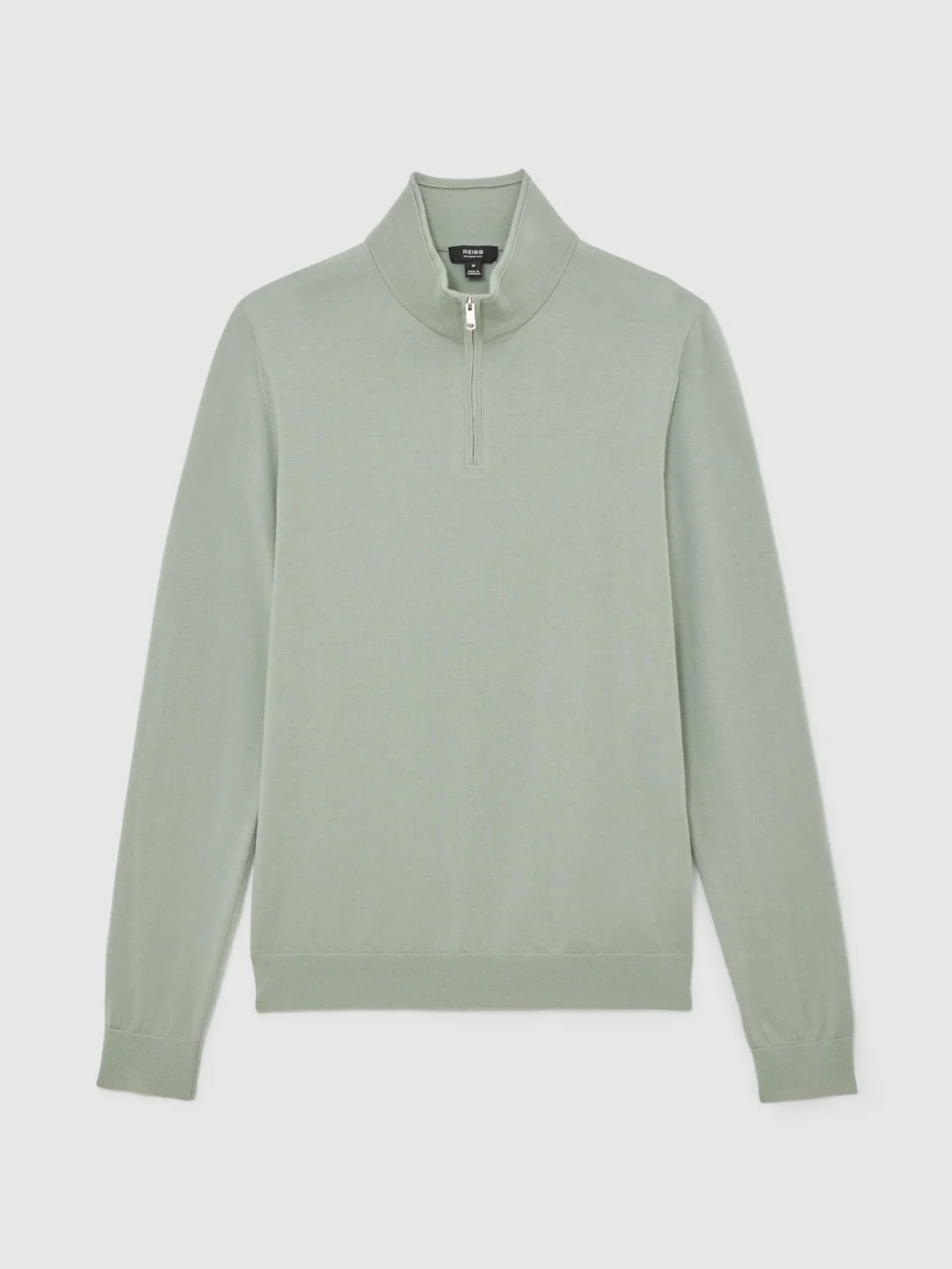 Reiss Light Sage Green Wool Half-zip Funnel Neck Jumper, view 2