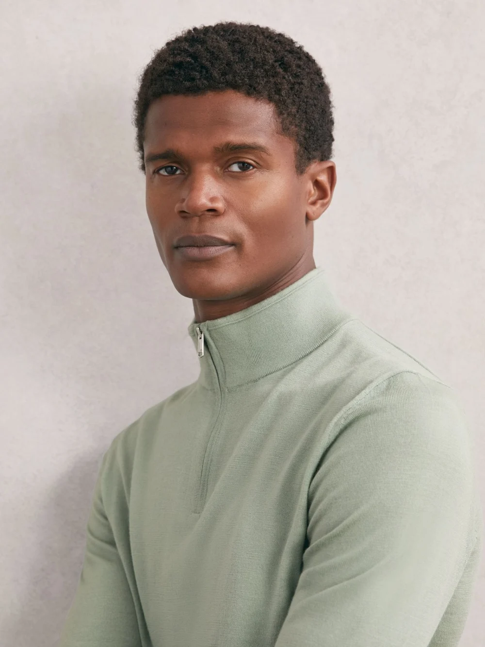Reiss Light Sage Green Wool Half-zip Funnel Neck Jumper, view 4