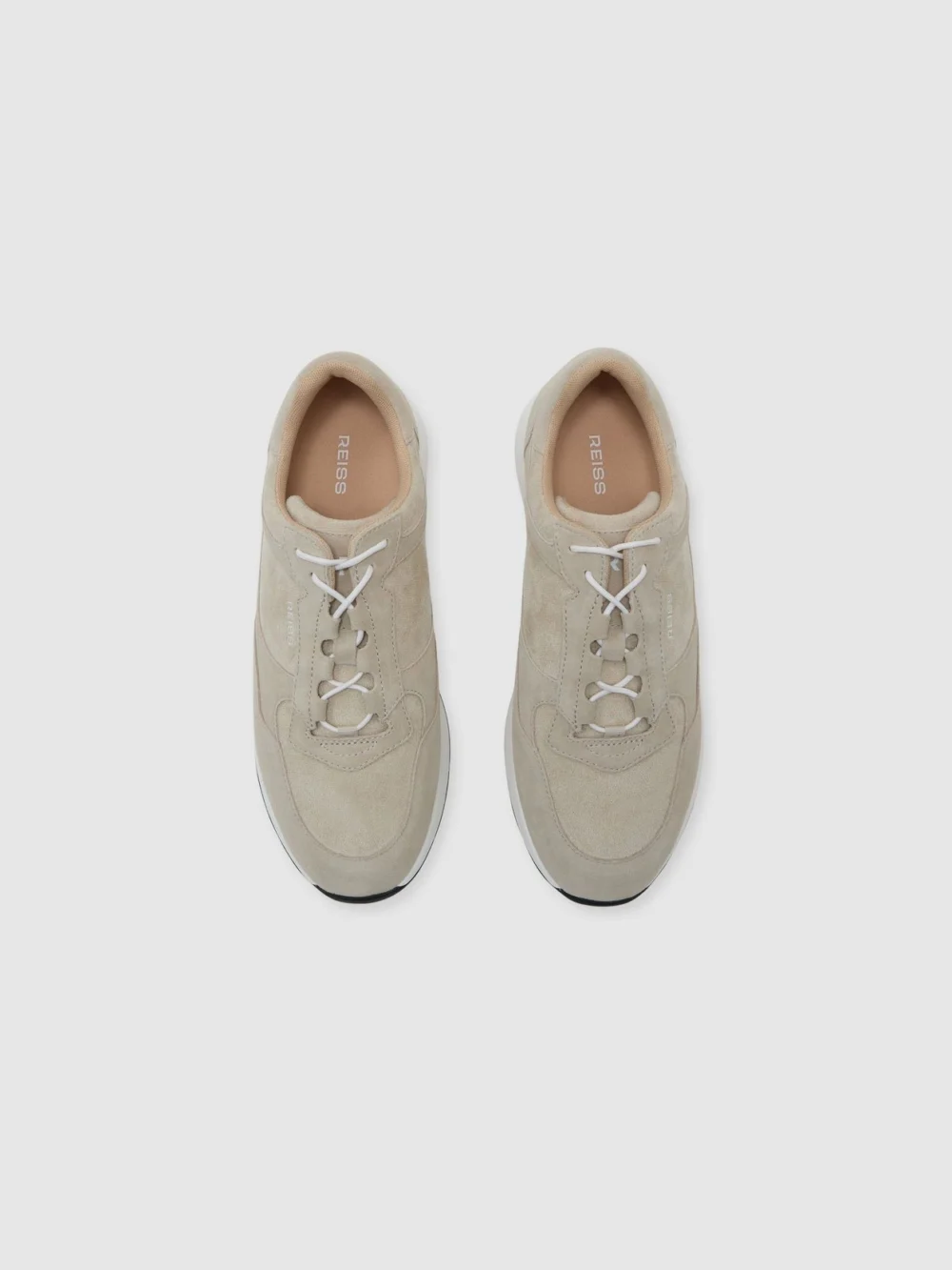 Reiss Light Stone Grant Bonded-leather Lightweight Runner Trainers, view 3
