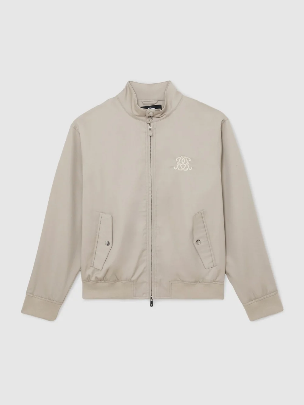 Reiss Light Stone Monogram Embroidered Harrington Jacket, view 2