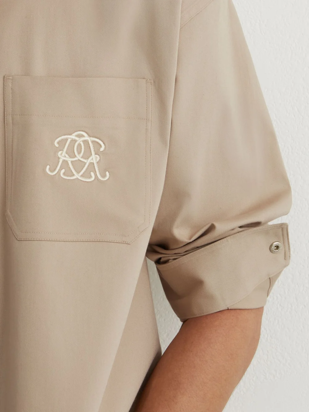Reiss Light Stone Monogram Embroidered Relaxed Overshirt Stretch-cotton, view 4