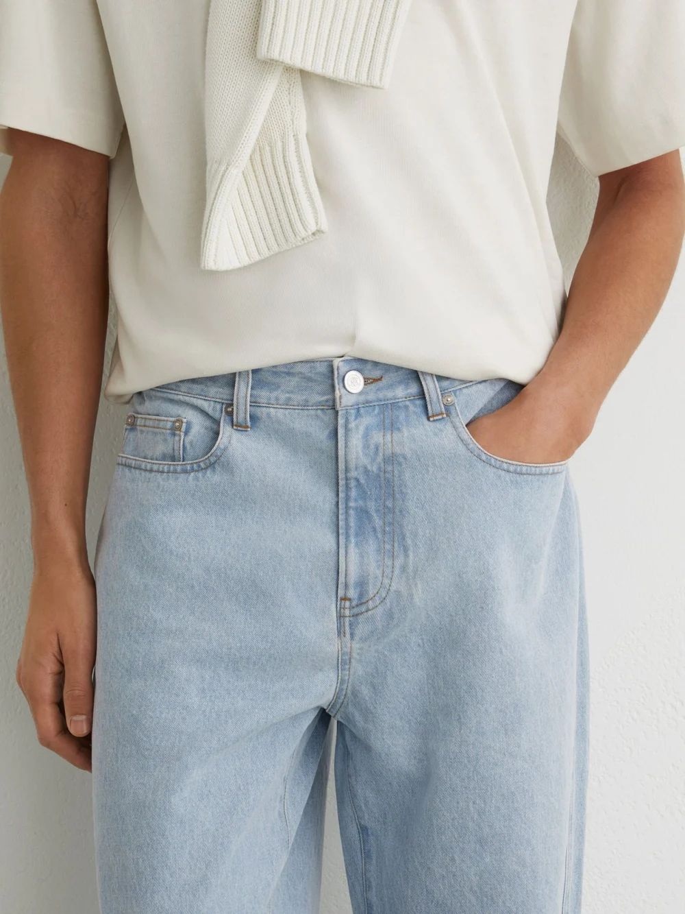 Reiss Light Wash Blue Monogram Relaxed-fit Jeans, view 4