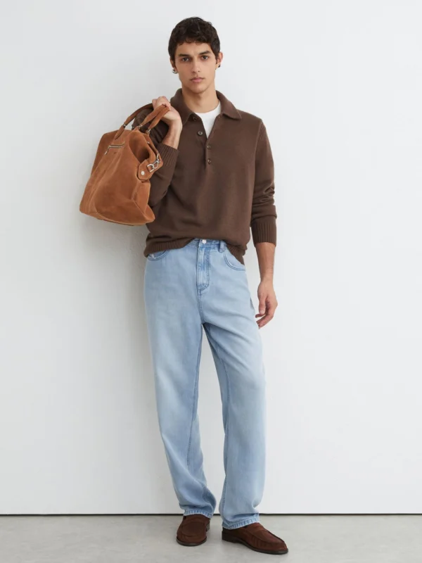 Reiss Light Wash Blue Relaxed Straight-fit Distressed Jeans