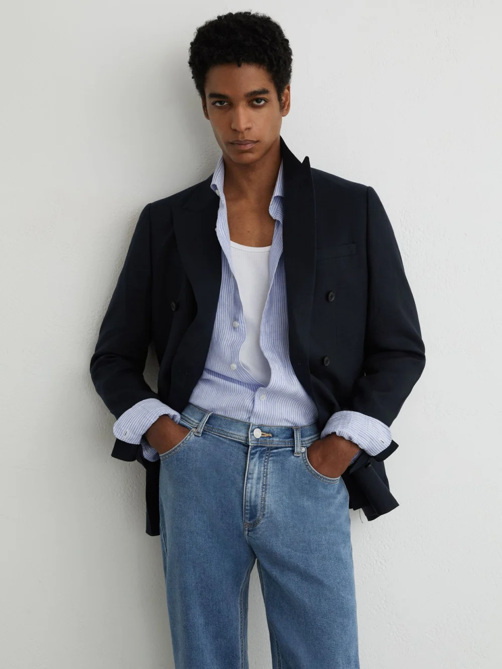 Reiss Light Wash Blue Straight-leg Jeans, view 4