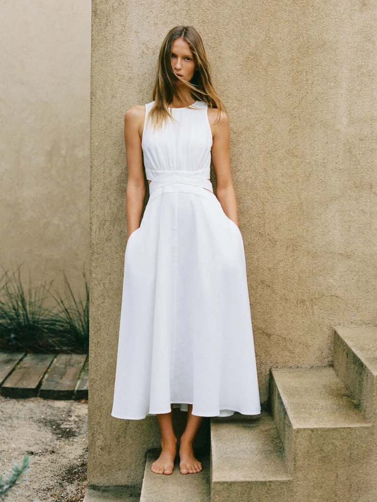Reiss Linen-cotton Cut-out Midi Dress
