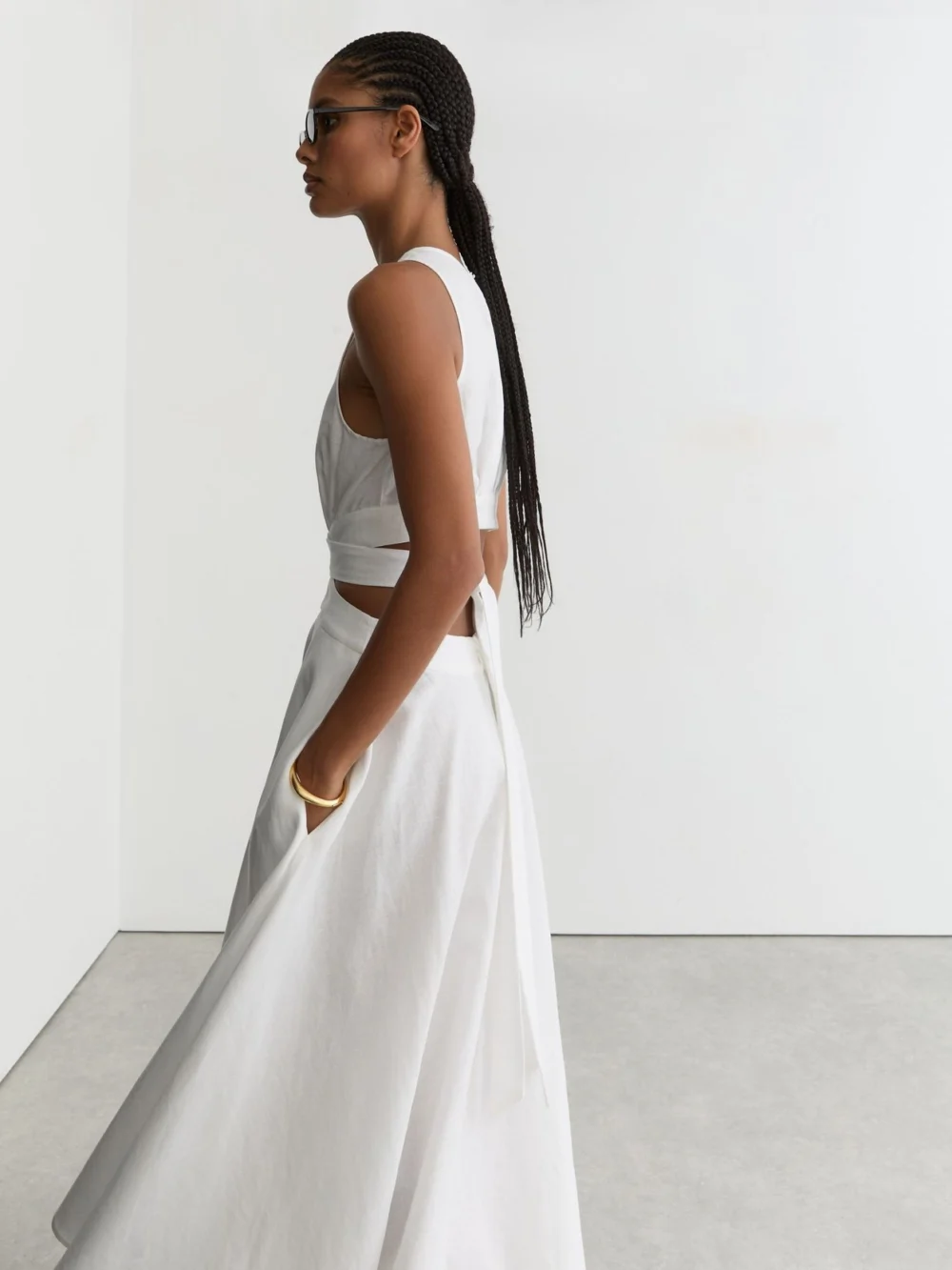 Reiss Linen-cotton Cut-out Midi Dress, view 4