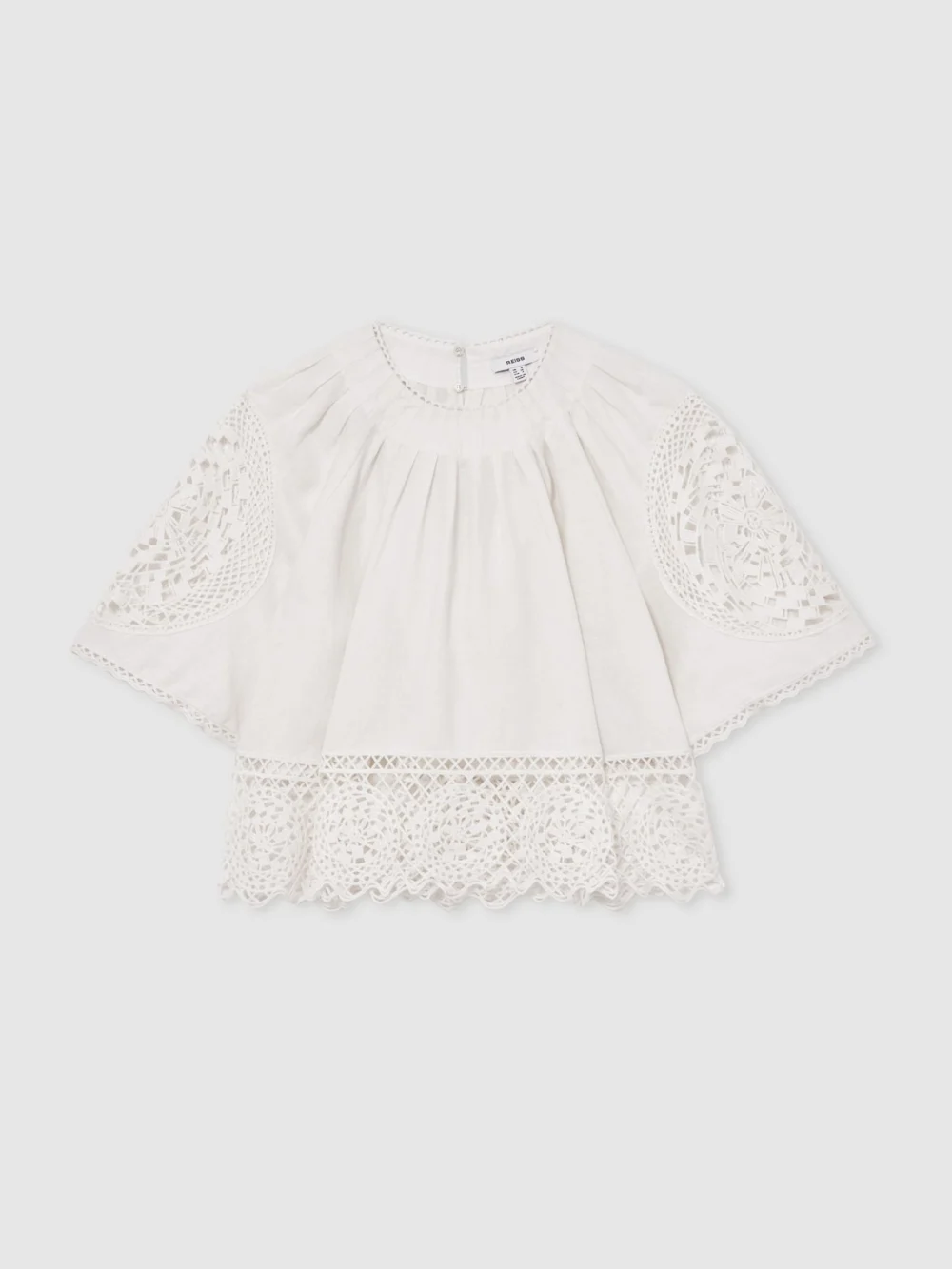 Reiss Linen Embroidered Swing Top, view 2