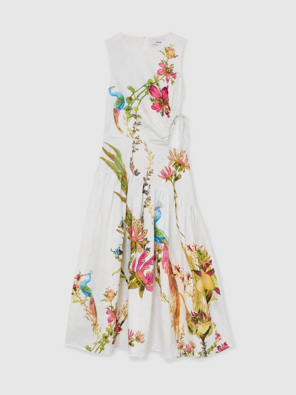 Reiss Linen Floral-print Cut-out Midi Dress, view 6