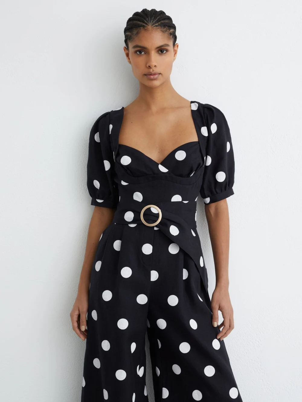Reiss Linen Polka-dot Wide-leg Jumpsuit, view 3