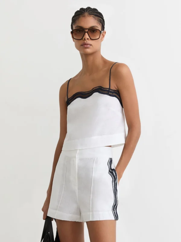 Reiss Linen Scallop-trim Shorts
